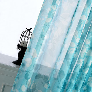 Blue Shadow Leaf Sheer Voile Curtain 4