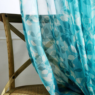 Blue Shadow Leaf Sheer Voile Curtain 3