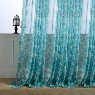Blue Shadow Leaf Sheer Voile Curtain