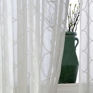 Wave Some Magic Embroidered Morrocan Botanic Trellis Creamy White Sheer Voile Curtain 2