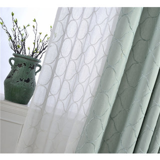 Wave Some Magic Embroidered Morrocan Botanic Trellis Creamy White Sheer Voile Curtain 8