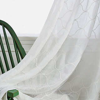 Wave Some Magic Embroidered Morrocan Botanic Trellis Creamy White Sheer Voile Curtain 3