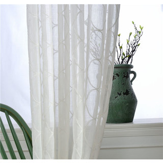 Wave Some Magic Embroidered Morrocan Botanic Trellis Creamy White Sheer Voile Curtain 4