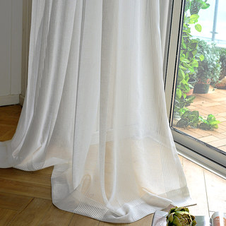 Elizabeth White Semi Sheer Vertical Bands White Lines Voile Curtain
