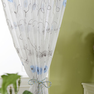 Floral Affairs Sky Blue Flower Embroidered Sheer Voile Curtain 3