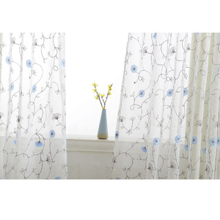 Floral Affairs Sky Blue Flower Embroidered Sheer Voile Curtain 7
