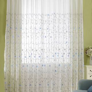 Floral Affairs Sky Blue Flower Embroidered Sheer Voile Curtain 6