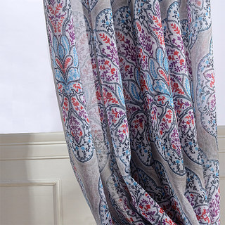 Harmony Lotus Paisley Flower Blue Red Purple Boho Semi Sheer Voile Curtain 3