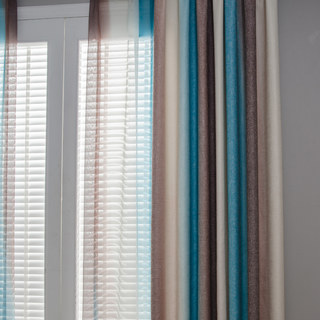Sea Breeze Cocktail Coconut Shell Brown and Seashore Blue Striped Sheer Voile Curtain 3