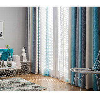 Sea Breeze Cocktail Rock Grey and Beach Blue Striped Curtain 4