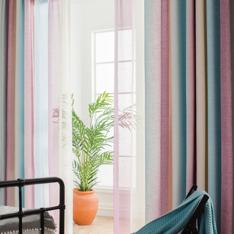 Sea Breeze Cocktail Sea Blue and Tropic Pink Striped Curtain 1