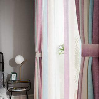 Sea Breeze Cocktail Sea Blue and Tropic Pink Striped Sheer Voile Curtain 4