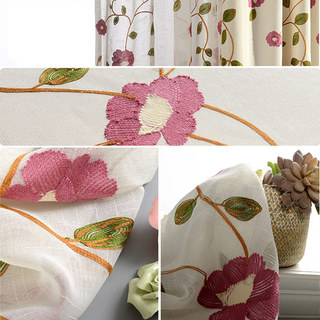 Floral Journey Pink Embroidered Sheer Voile Curtain 2