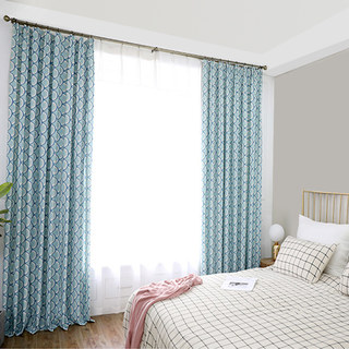 Hello Sunshine Modern Art Deco Blue Floral Curtain 2