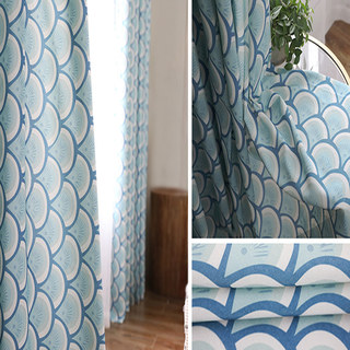 Hello Sunshine Modern Art Deco Blue Floral Curtain 3