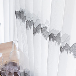 Hill Top Embroidered Horizontal Patterned Sheer Voile Curtain 7