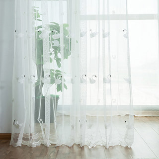 Royalty Sheer Voile Curtains With Embroidered White Swans 2