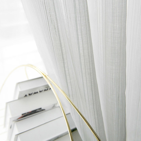 Clarity Ivory White Striped Sheer Voile Curtains 1