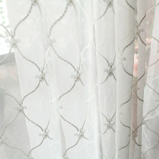 Fleur White Sheer Voile Curtains with Embroidered Trellis and Royal Detailing 5