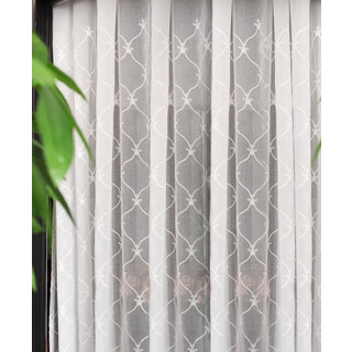 Fleur White Sheer Voile Curtains with Embroidered Trellis and Royal Detailing 3