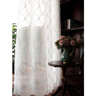 Fleur White Sheer Voile Curtains with Embroidered Trellis and Royal Detailing 2