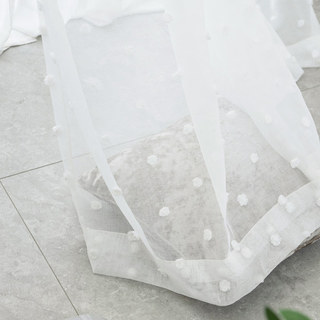 Fluffy Pom Pom Style White Dot Voile Curtain 2