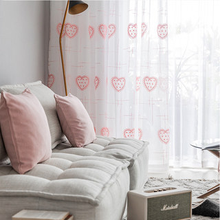 Adored Sheer Voile Curtains with Pink Embroidered Heart Detailing 3
