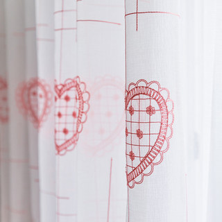Adored Sheer Voile Curtains with Pink Embroidered Heart Detailing 2