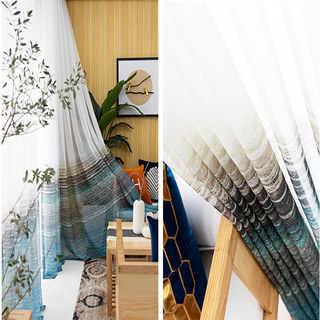 Brush Strokes Blue Sheer Voile Curtains 4