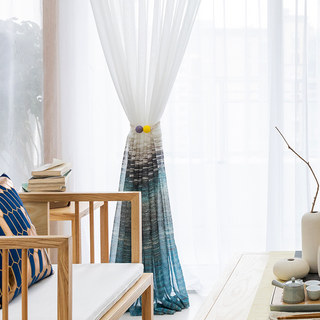 Brush Strokes Blue Sheer Voile Curtains