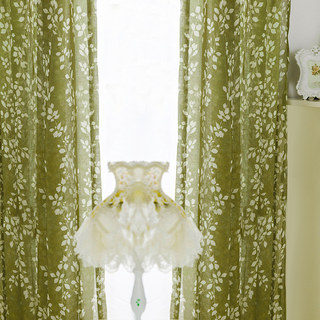 Pascal Olive Green Vine Print Semi Sheer Voile Curtain 3