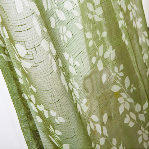Pascal Olive Green Vine Print Semi Sheer Voile Curtain 1