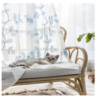 Winter Branches Blue Embroidered Sheer Voile Curtain 2