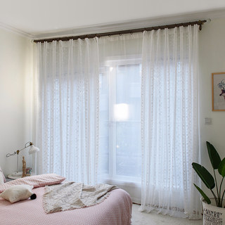 Delicate Flowers White Sheer Voile Curtain with Column Detail and a Scalloped Edge 3