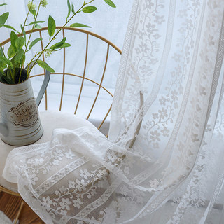 Delicate Flowers White Sheer Voile Curtain with Column Detail and a Scalloped Edge 4