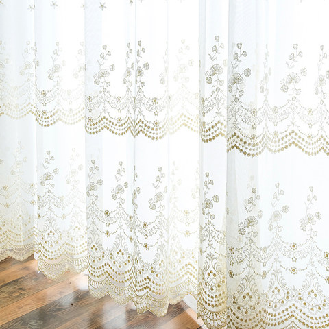 Royally Gold Intricate Detailed Embroidered Sheer Voile Curtain 1