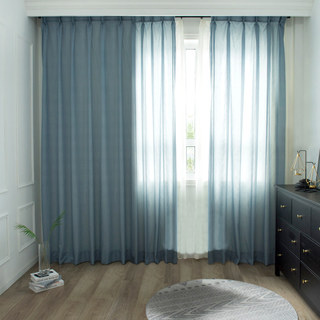Lino Textured Blue Sheer Voile Curtain 8