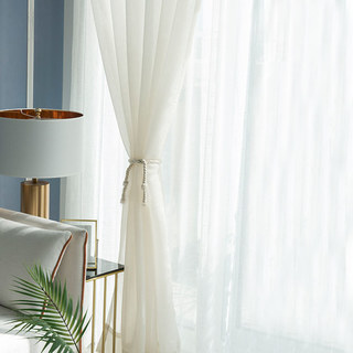 Lino Textured Cream White Sheer Voile Curtain 7