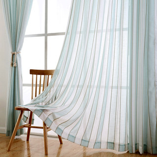 Sunnyside Luxury Linen Blue and White Striped Voile Curtains 2