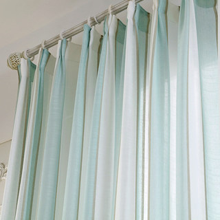 Sunnyside Luxury Linen Blue and White Striped Voile Curtains