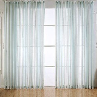Sunnyside Luxury Linen Blue and White Striped Voile Curtains 3