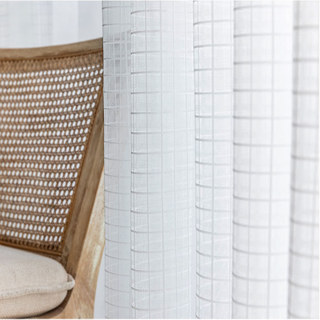 In Grid Jacquard Windowpane Check White Sheer Voile Curtain 2