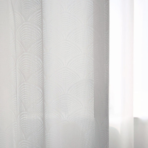 Rolling Hills Art Deco White Jacquard Shell Pattern Sheer Voile Curtain 1