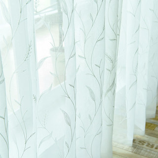 Dreamy Heather Ivory White Embroidered Voile Curtain