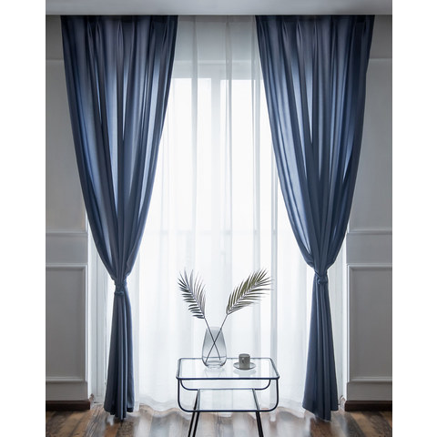 Silk Road Textured Navy Blue Chiffon Voile Curtain