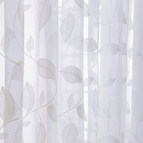 white embroidered voile curtain