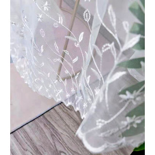 Graceful Butterfly Glass Pearl Beaded White Embroidered Voile Curtain 3