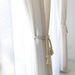 Natures Hug Sand and Mist Cream Textured Striped Linen Voile Curtain 5