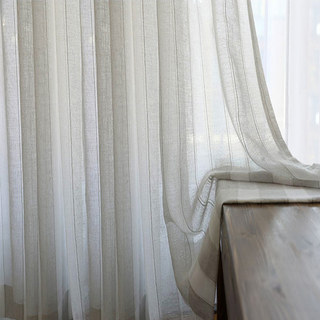 Natures Hug Sand and Mist Light Grey Striped Linen Voile Curtain 1