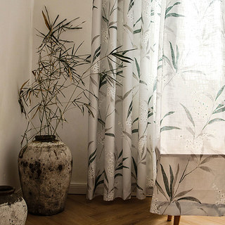Bringing the Garden Indoors Light Grey Bamboo Floral Jute Style Curtain 4